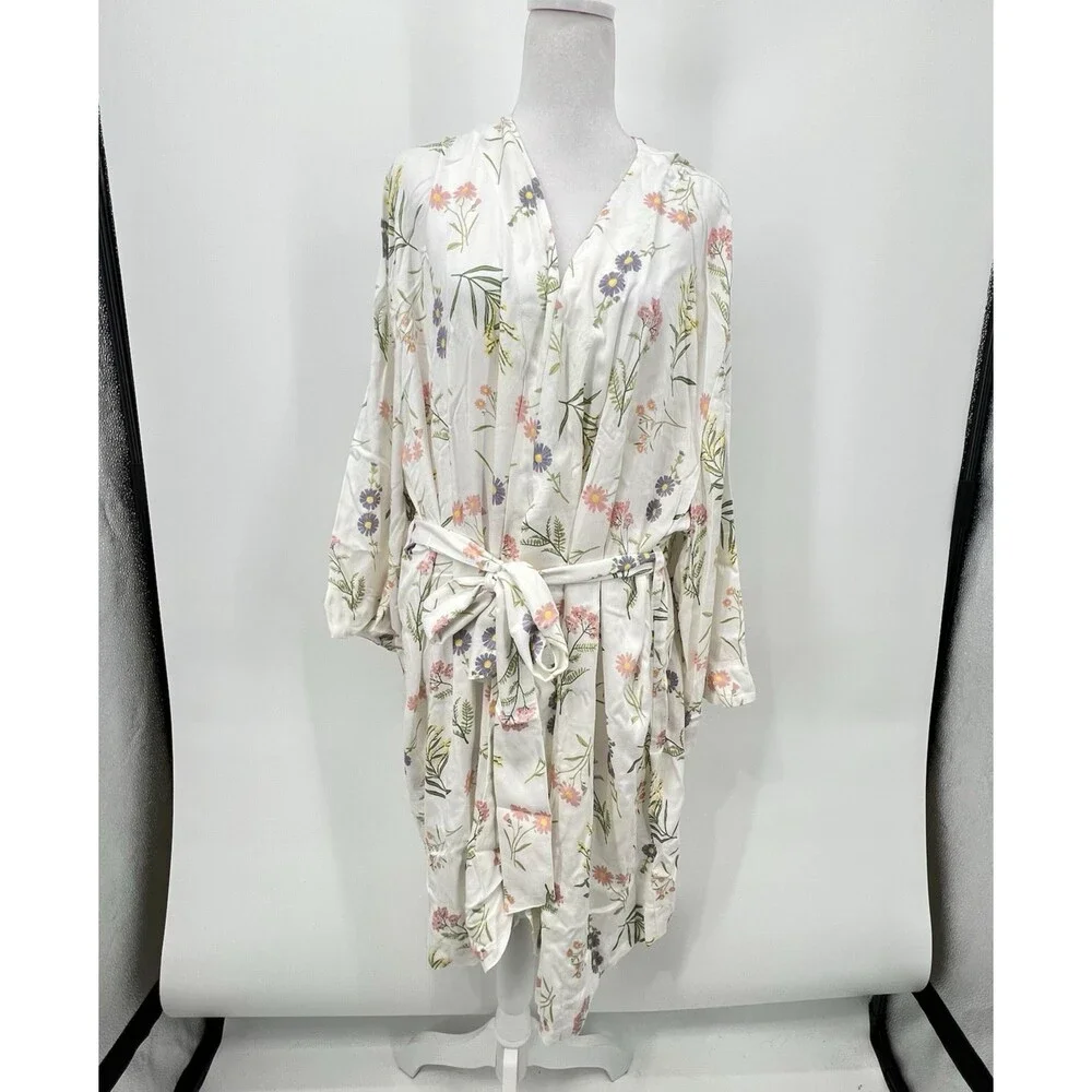 Piyama Womens Short Kimono Robe Sz XXXL Wild Flower Bloomcore Spring Romantic
